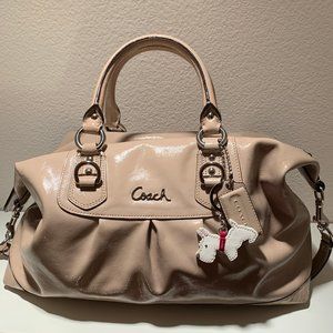 Coach Ashley Patent Leather Beige Satchel Handbag